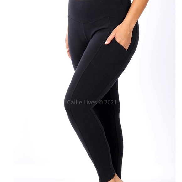 New! Plus Size Black Cotton Wide Waist Cellphone Leggings - Picture 5 of 7